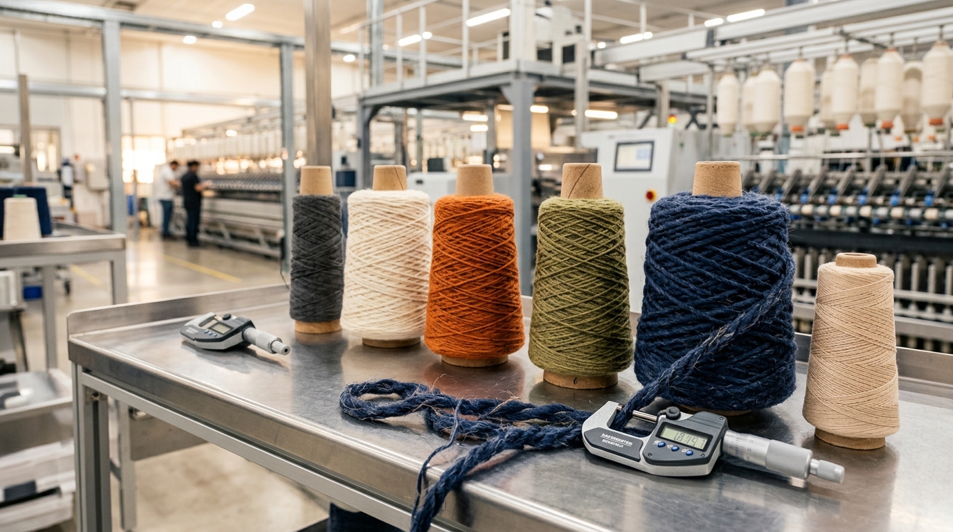 Different yarn thicknesses illustrating yarn count in textile manufacturing